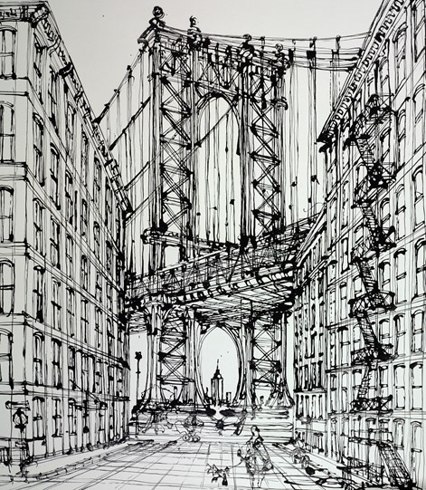 Downtown Brooklyn Vertical by Ingo - Original Painting on Box Canvas